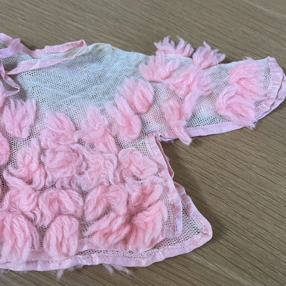 Baby Girl's Vintage Sz 3-6 Mos Pink Yarn Mesh Handmade One of a Kind Shrug - Picture 2 of 7